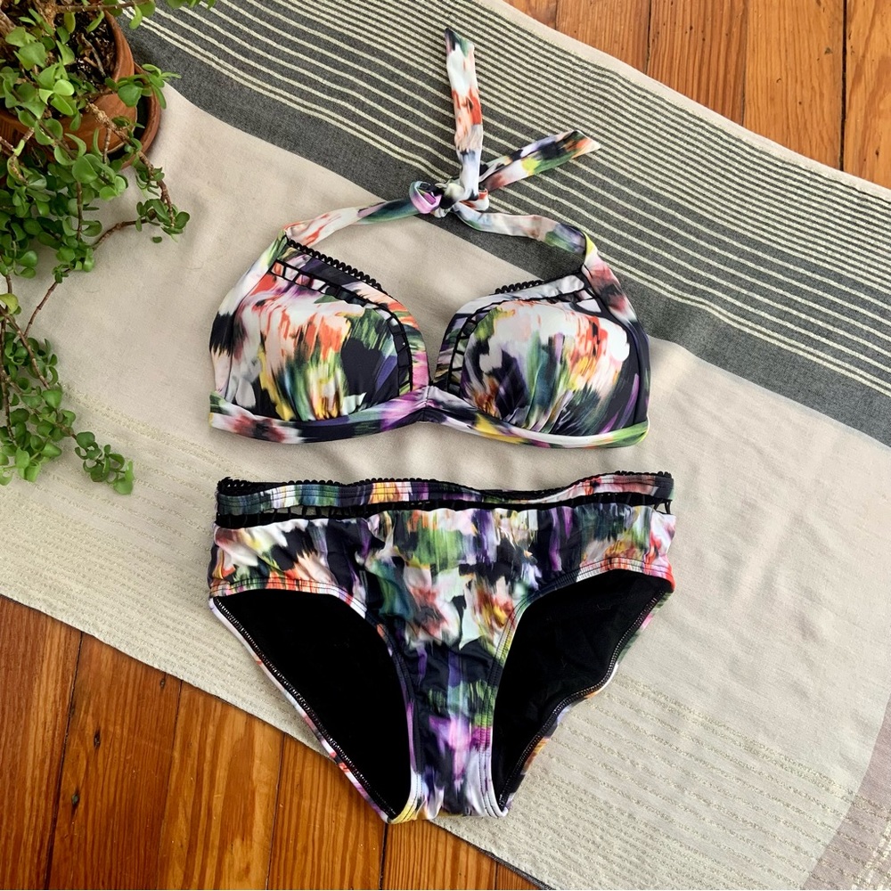 Sunseeker Watercolor Abstract Floral Halter Bikini